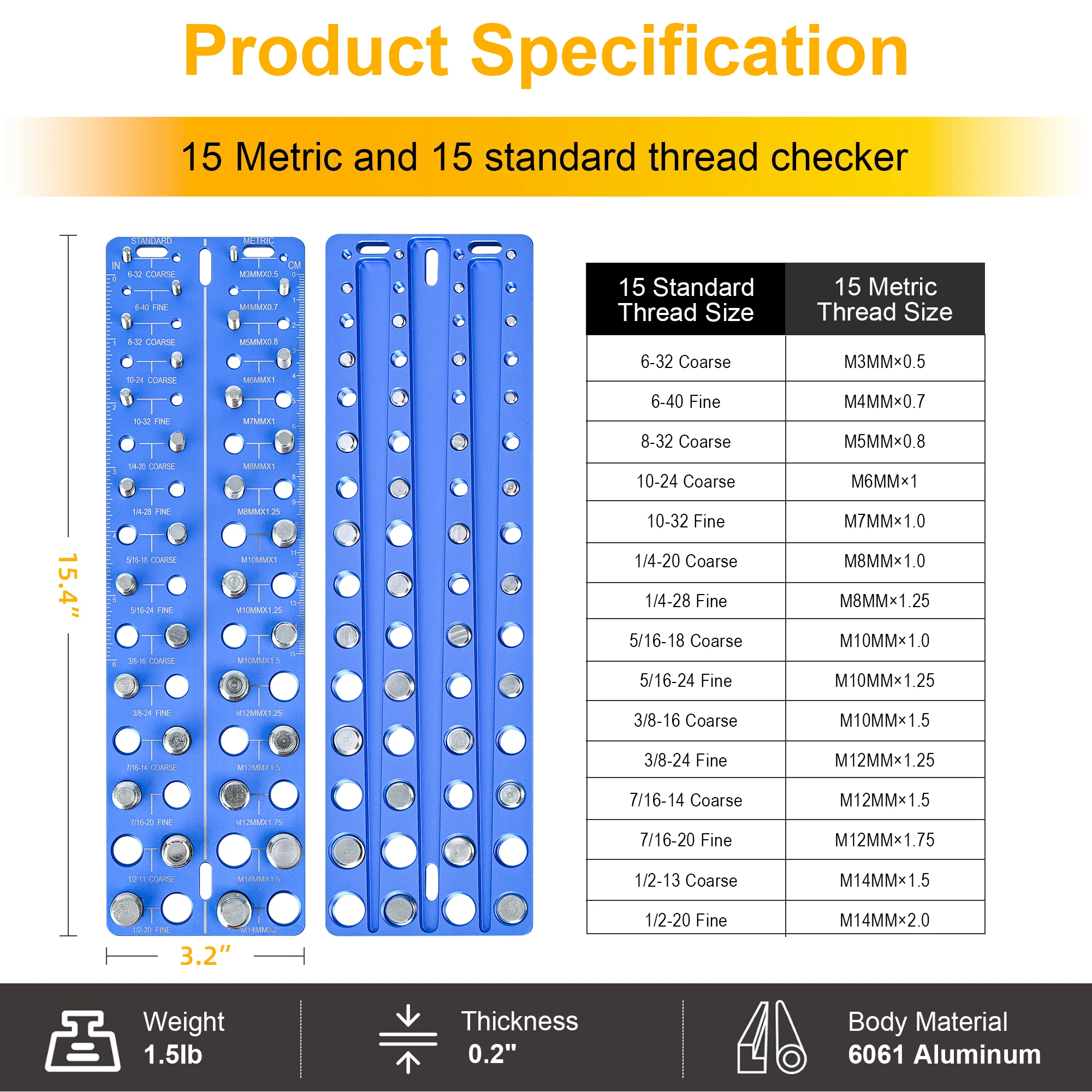 أداة فحص مسامير الجوز لقياس أبعاد البراغي والمسامير