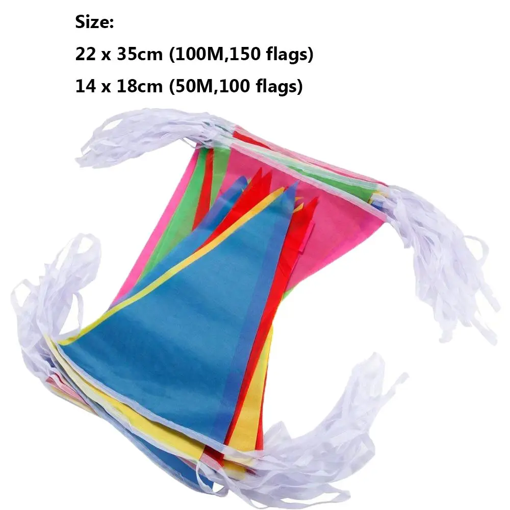 100M Multicolored Bunting Banner Triangle Flags Nylon Fabric Pennant Festival Outdoor Party Decor