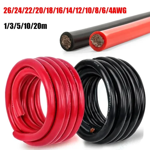 Cable de silicona rojo y negro, Cable de silicona resistente al calor, Cable trenzado de cobre estañado Flexible para inversor de Panel Solar de batería automática