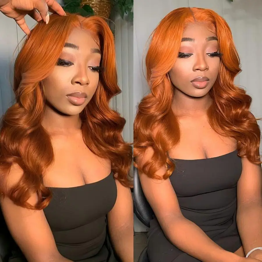 Body Wave Lace Front Wig pour femme, cheveux humains brésiliens, couleur transparente HD, 350 orange, 13x6, 13x5, 30 po, 40 po