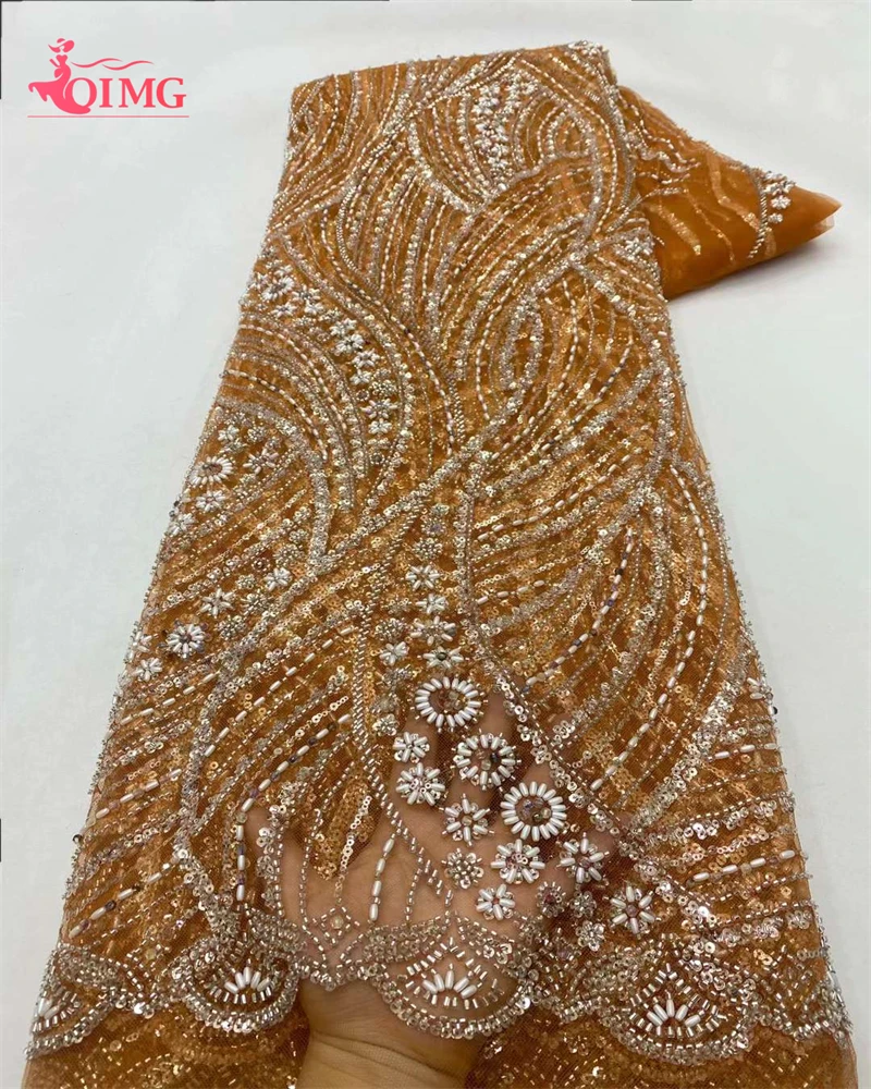 

OIMG Latest French 3D Sequins lace Fabric 2024 high Quality Beads Nigerian Lace Fabric For wedding Party Dress Sewing 5Y