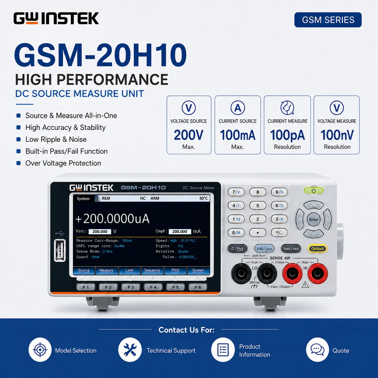 GW Instek GSM-20H10 Digital Source Meter, Precision SMU Source Measure Unit, DC Power Supply for Battery Testing