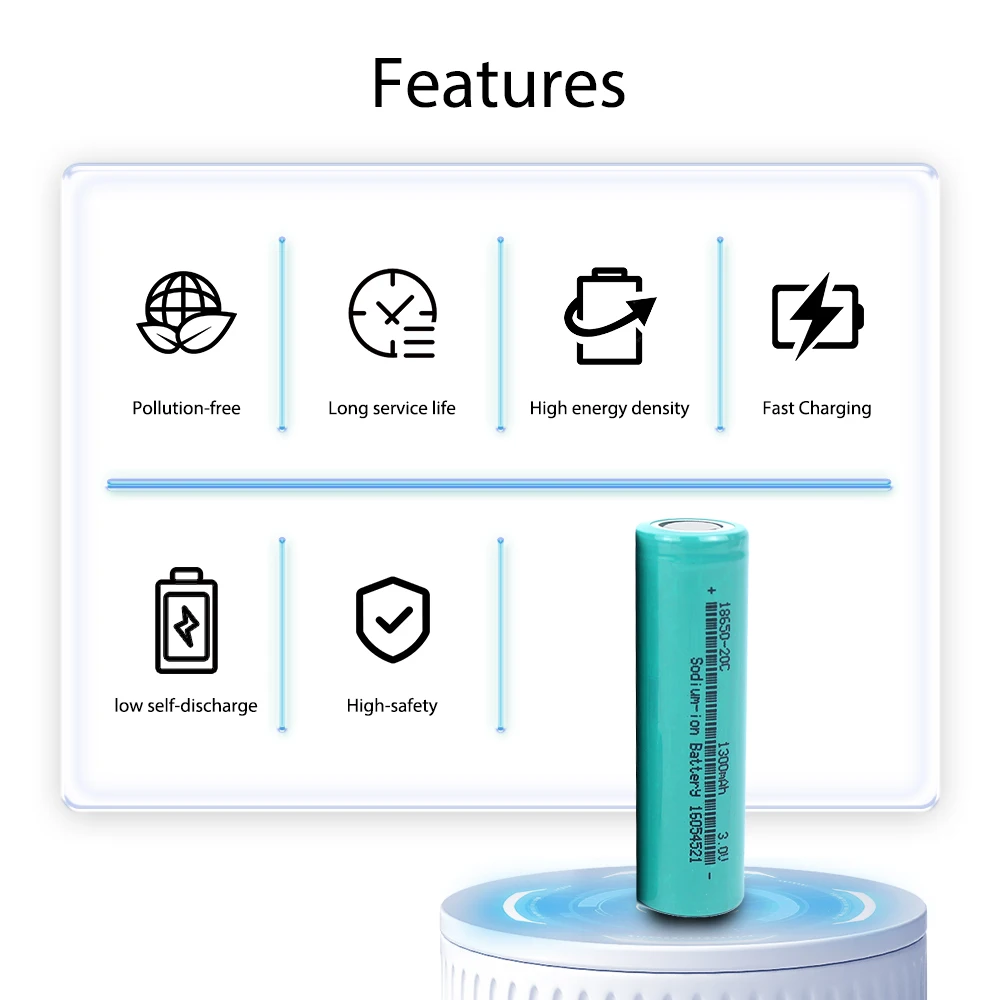 Sodium-ion Battery 3V  Na 1300mAH 18650 20C Discharge 2000 Cycles Discharge -40 to 60 Celsius Grade A