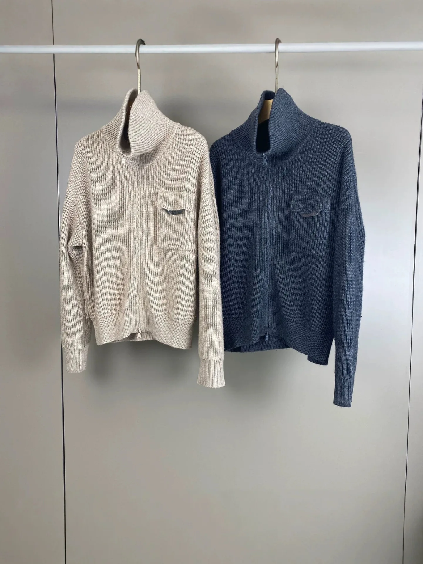Women's Autumn/Winter 2026 Cashmere Cardigan with Collar, Beading, and Pockets