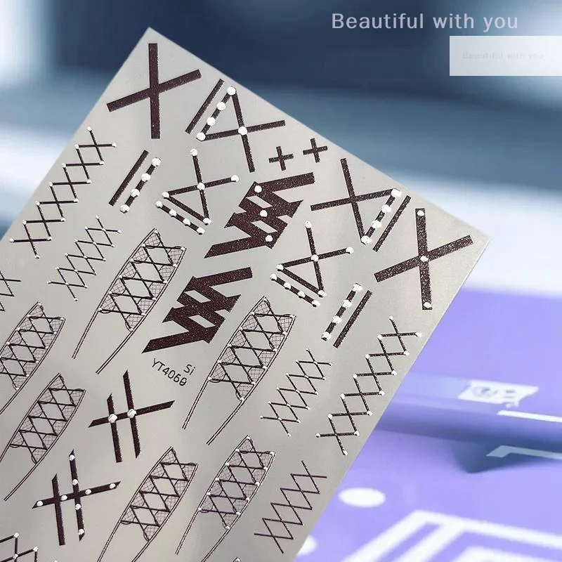 

5D Simple Black White Shiny Gold X Bandage Tie Adhesive Nail Art Stickers Decals Manicure Hot Girl Unique Charms