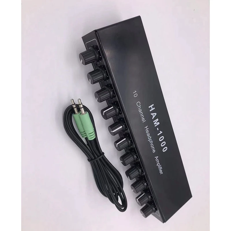 【Superdeals】Amplificador de auriculares estéreo Distribuidor de audio multicanales Control independiente DC12-24V 1 entrada 10 salidas HAM-1000