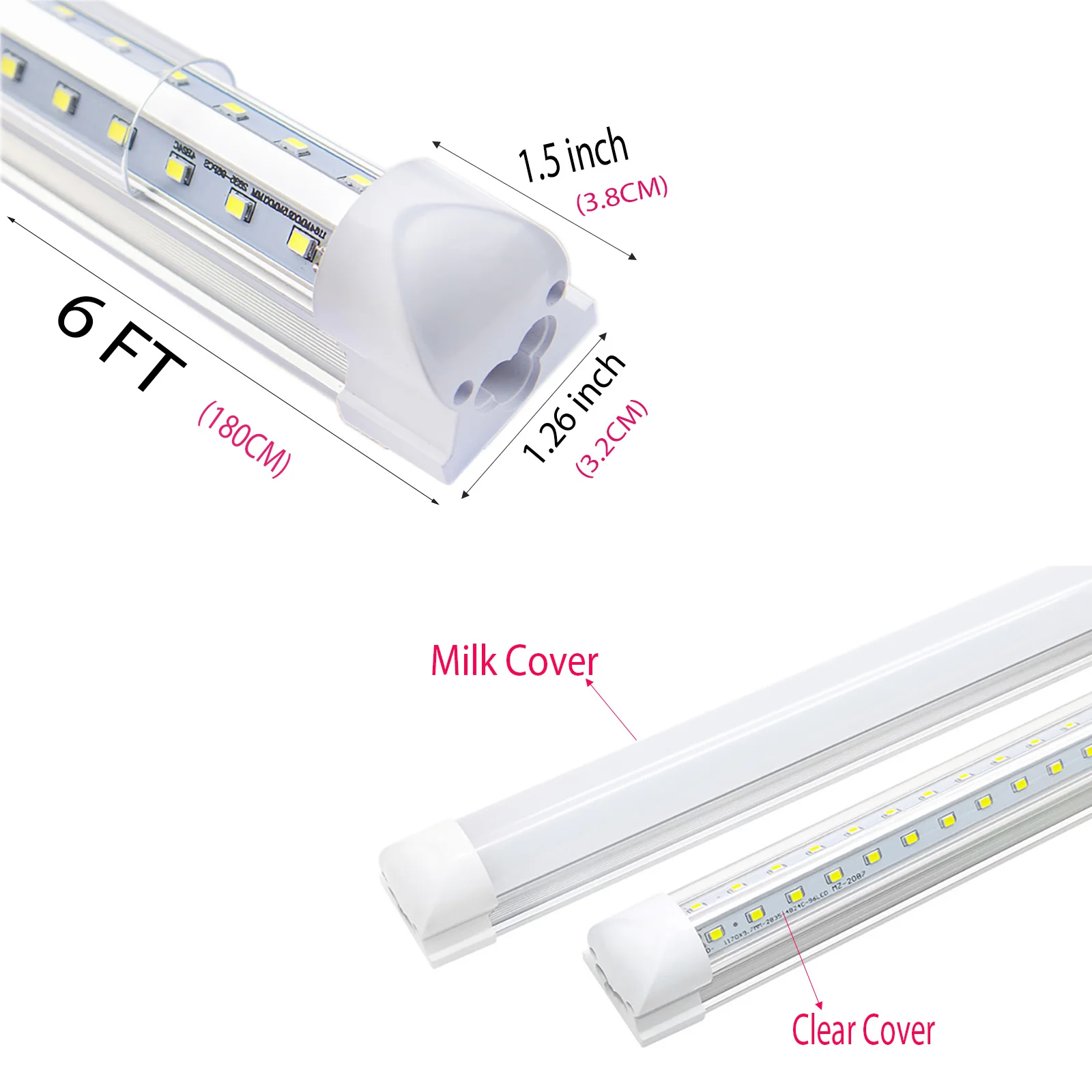 6pcs/lot 6FT 1.8M 54W 4980lm T8 LED Bulb Tube Light Dual V-Shape Integrated Single Fixture Tube Light Ceiling Light