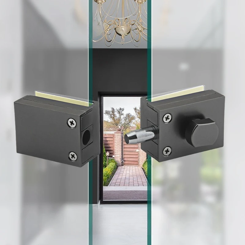 

1 set of zinc alloy gun gray glass door lock bathroom shower room pin frameless single door double door floor lock 8~15mm glass