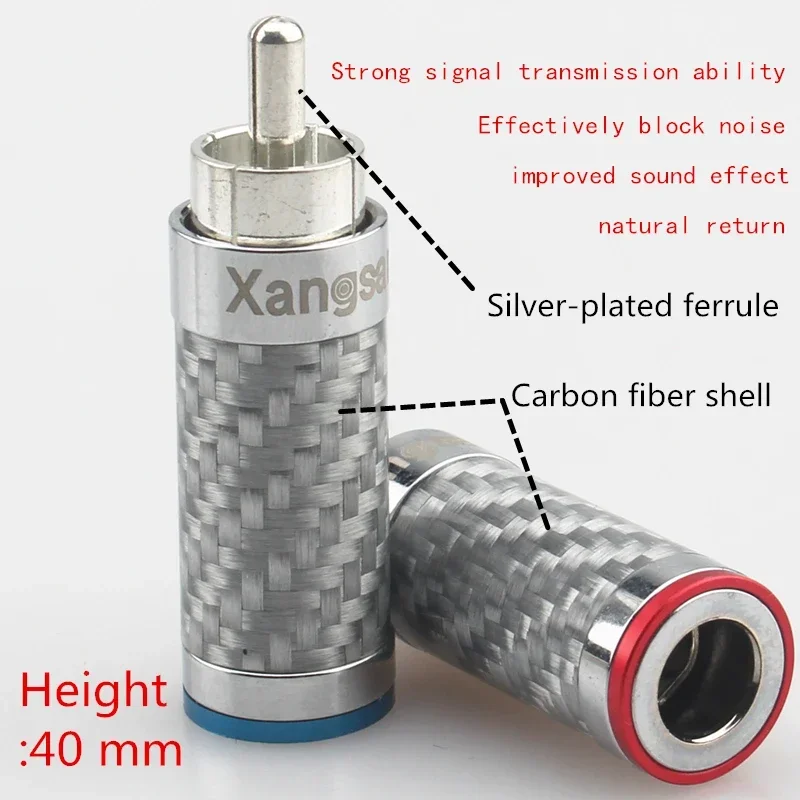 4Pcs HiFi Audio Adapter Carbon Fiber RCA Plug Rhodium Welding Carbon Fiber Signal Cable Connector