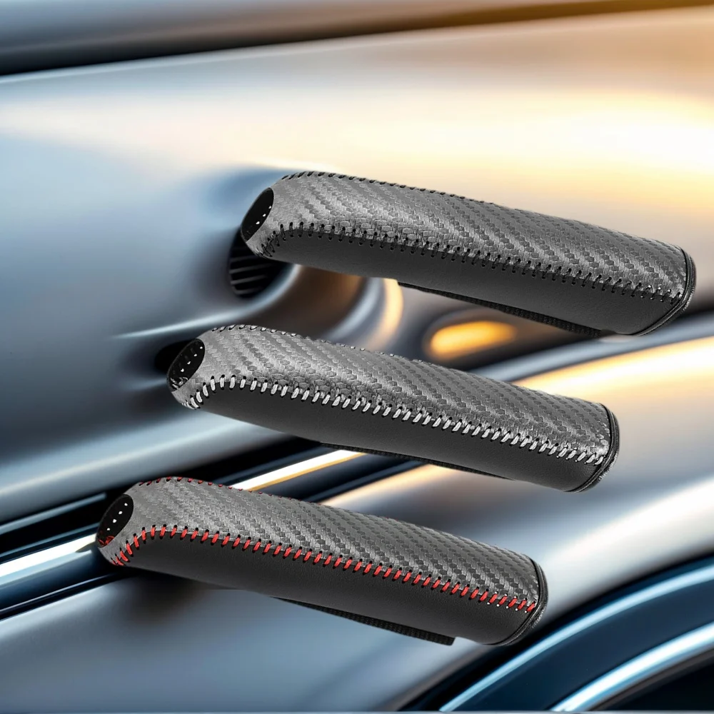 Carbon Fiber Car Handbrake Cover PU Leather Anti-slip Car Hand Brake Sleeve Portable Handbrake Grip Cover Universal Accessories