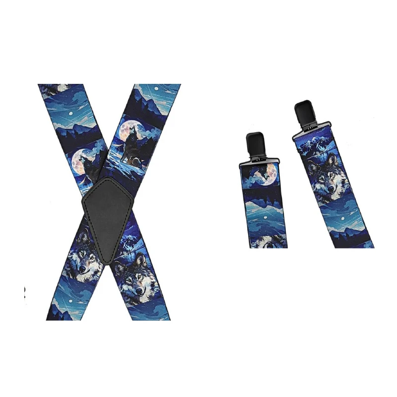 Men's X-Shaped Wolf Pattern High Elastic Adjustable Suspenders