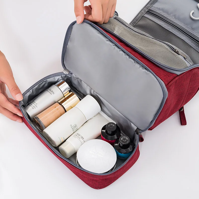 Nuova borsa per il trucco da viaggio borsa per il trucco di grande capacità impermeabile a prova di muffa separazione bagnata a secco gancio portatile custodie per cosmetici di moda