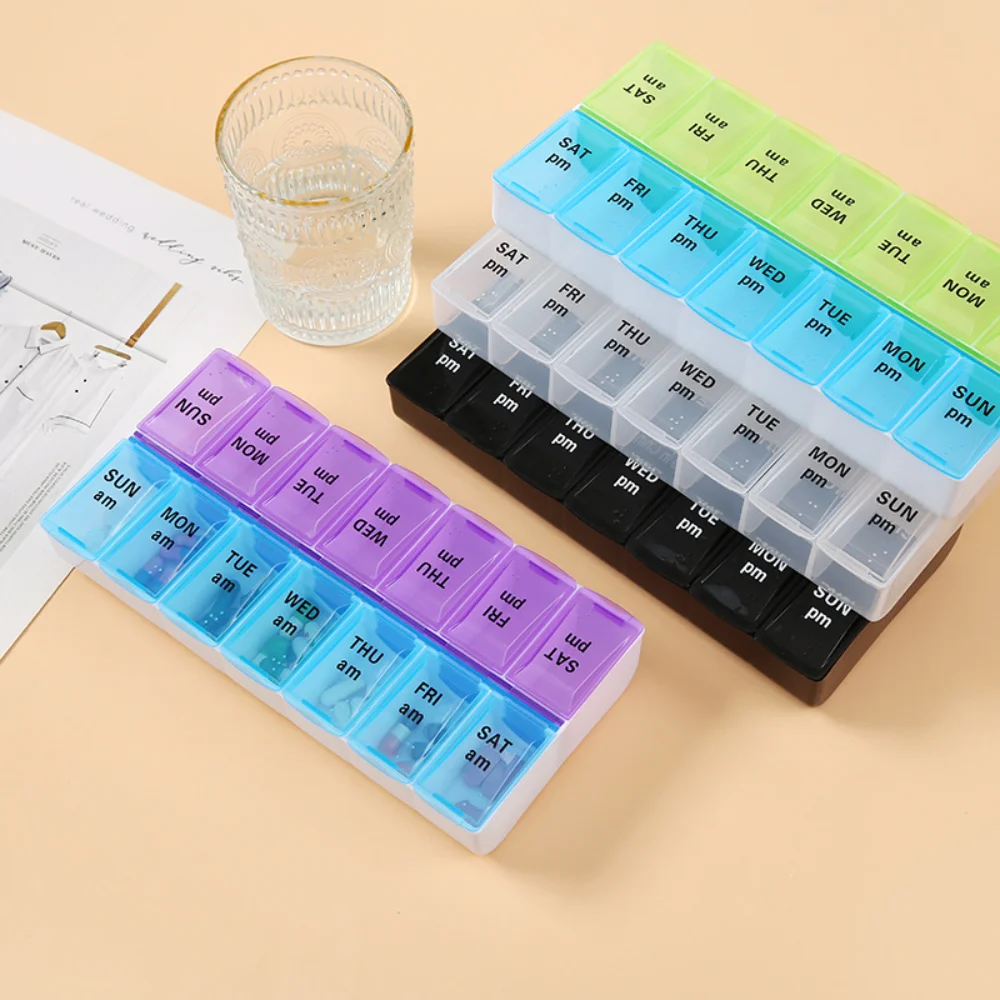 

New Portable Large Weekly 7 Day Pill Organizer Case Box Storage Container 2 Times A Day 14 Grids for Vitamin Medicine Fish Oils