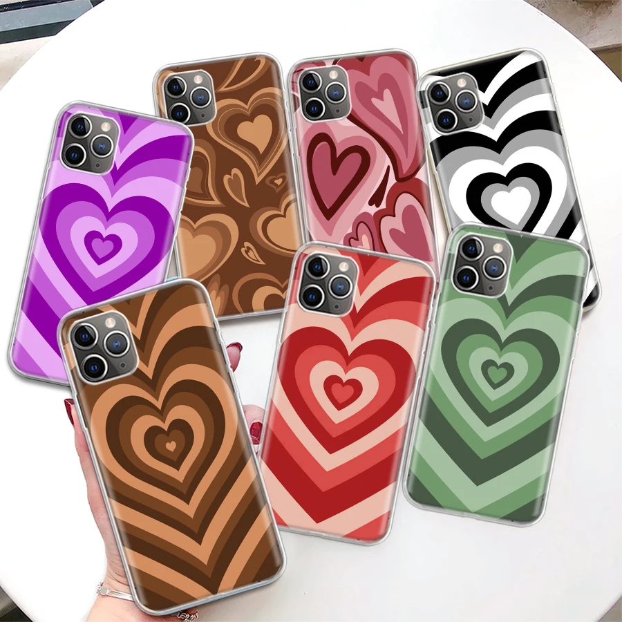 Fashion Purple Heart Swirl Circle Coque Phone Case For iPhone 11 12 13 14 15 16 Pro Max 7 Plus 8 + X XR XS SE Apple Soft Fundas 