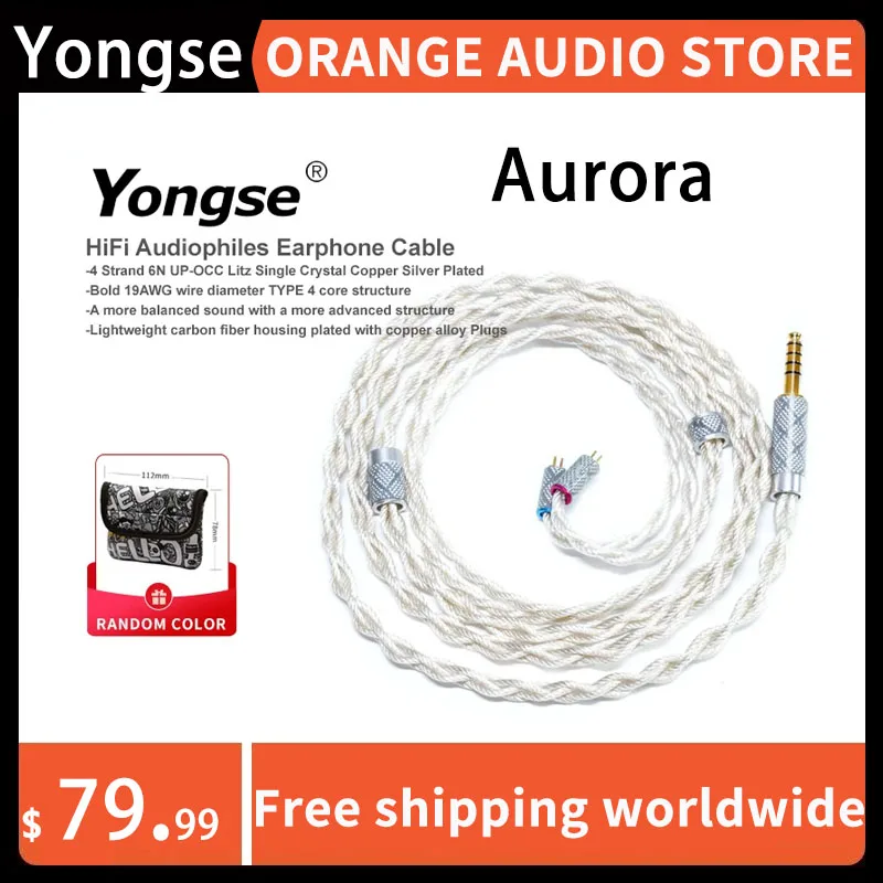 

YONGSE Aurora 4 Strand 6N UP-OCC Litz Single Crystal Copper Silver Plated HiFi Audiophiles Earphone Cable for 7HZ TANGZU SIMGOT