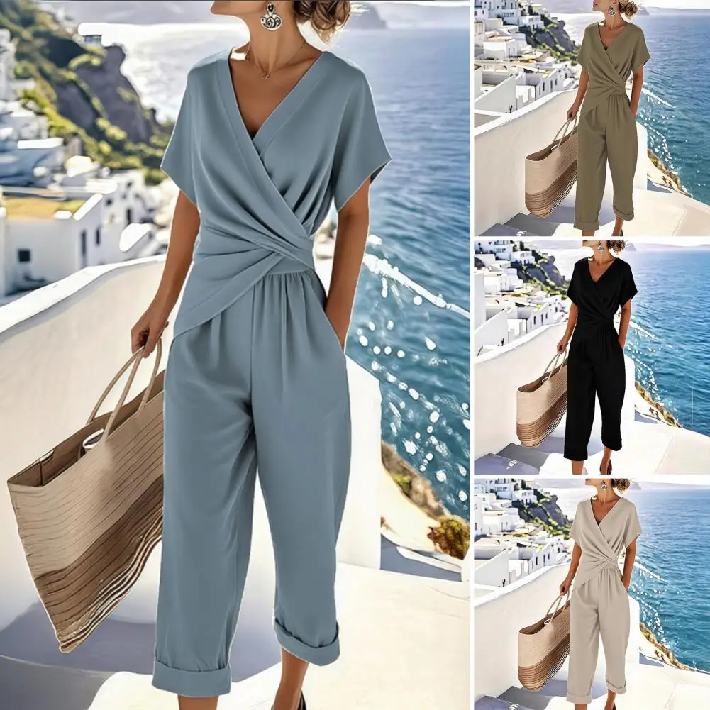 

2026 Fashion Solid Women's Two Pieces Set Elegant V Neck Slim Office Suit Casual Pleated Irregular Top And Pants Female Outfit