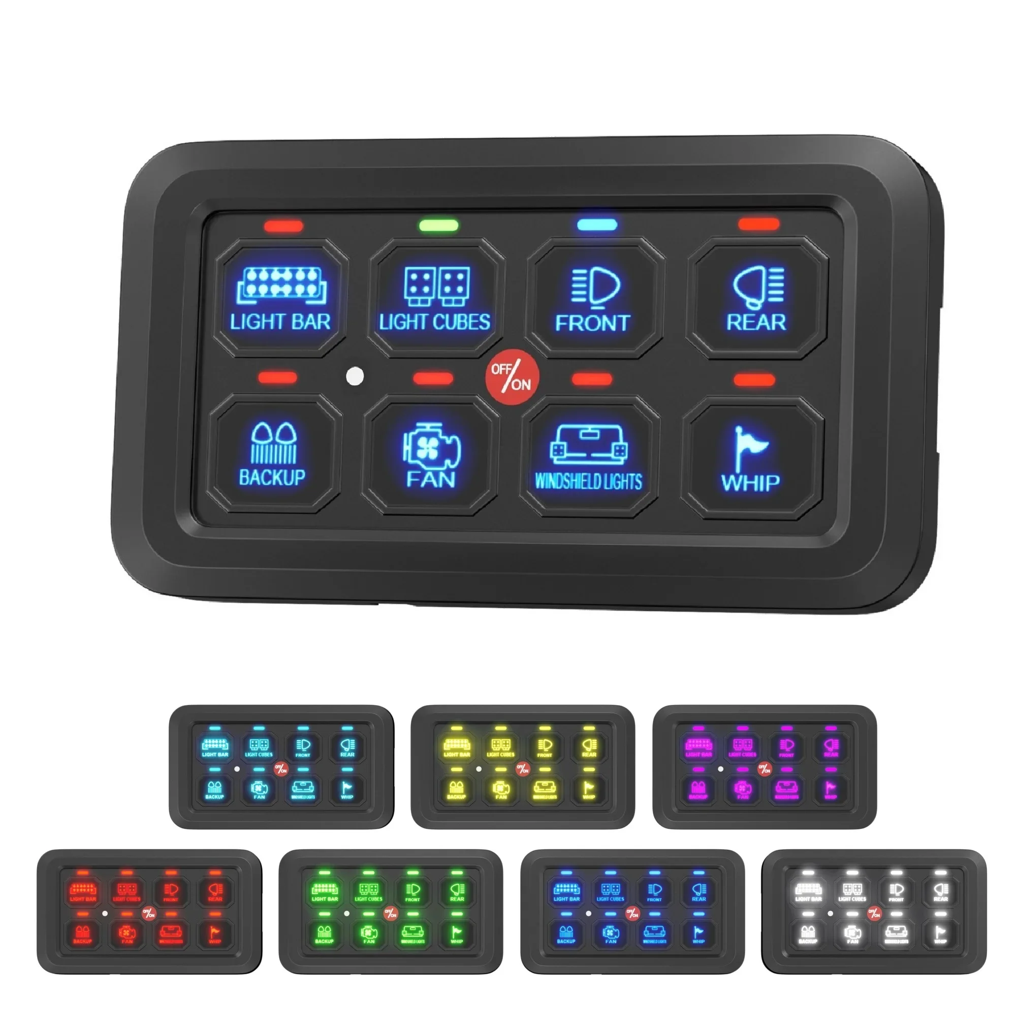 IP65 Waterproof 8 Gang Aux Beam Switch Panel RGB Electric 12V Car Relay Box Circuit Control Touch Panel Switch 12V Off Road