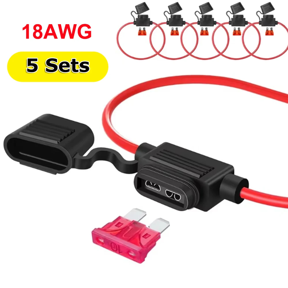 5Pcs Car Quick Release SAE Cable With Fuse Box Blade Type In Line Fuse Holder Power Socket 18AWG for Motorcycles Car Fuse Box