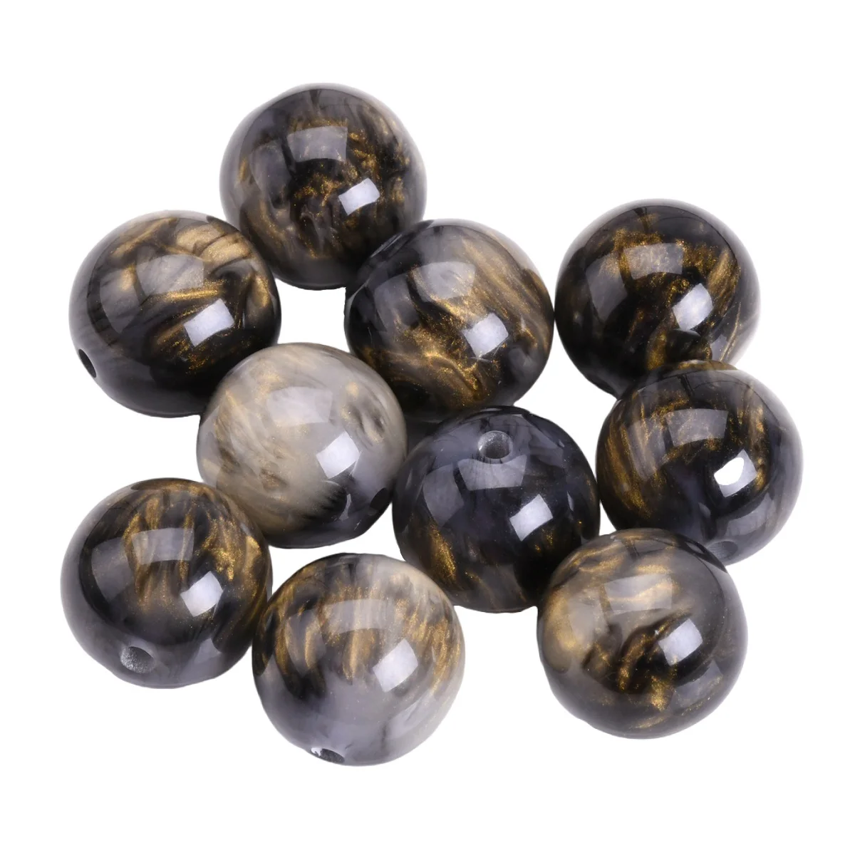 Round Glossy Black Golden Color 8mm 10mm 12mm 16mm Resin Plastic Loose Beads Lot For Jewelry Making DIY Bracelet Findings