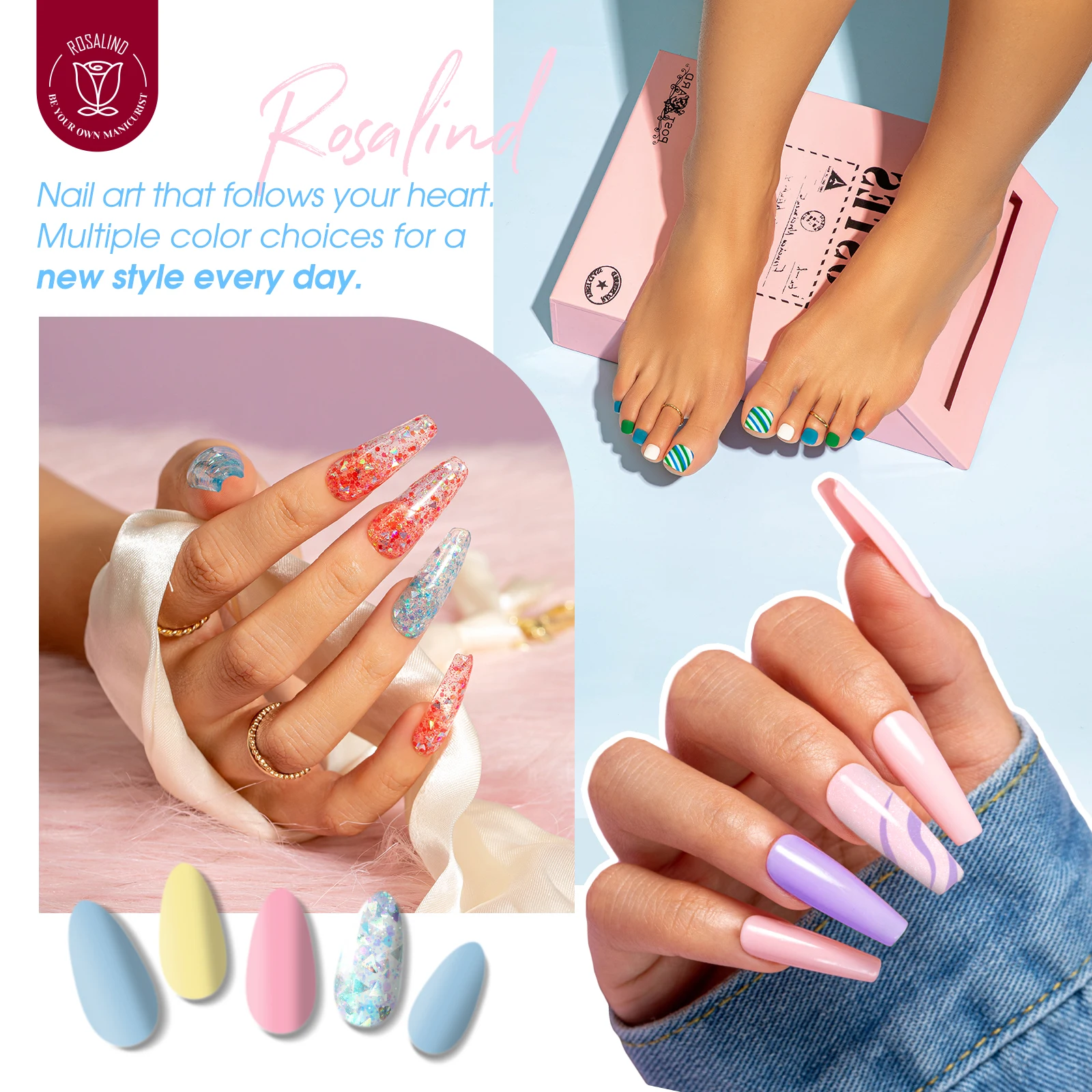 ROSALIND-Kit de esmalte de uñas de Gel, 20 colores con capa superior Base, esmalte de uñas en remojo, barnices de Gel semipermanentes híbridos, botella de vidrio