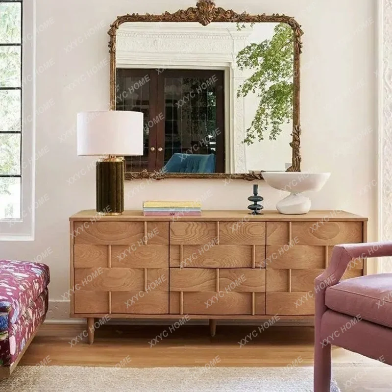 XX style solid wood dining side cabinet Homestay decoration simple multi-functional retro bedroom locker