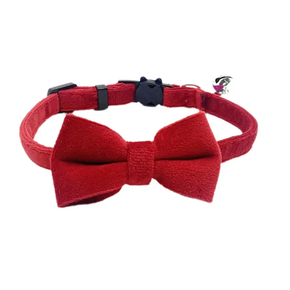 Suede Bow Collar Solid Color Bowknot Puppy Chihuahua Bell Adjustable Cats Safety Tie with Pets Bow Collars Accessories G2L7