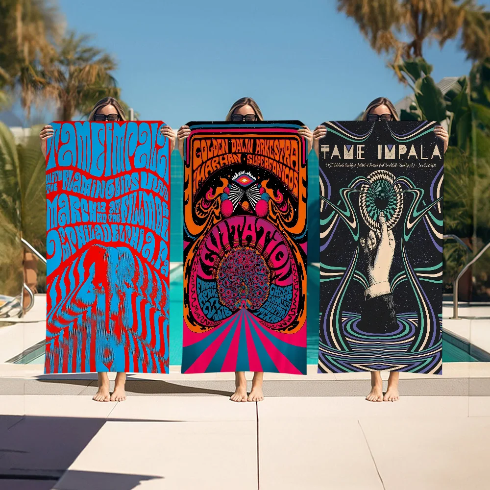 New Tame Impala Psychedelic Microfiber Printed Beach Towel Mountain Climbing Yoga Beach Swimming Running Absorbent Soft Towel