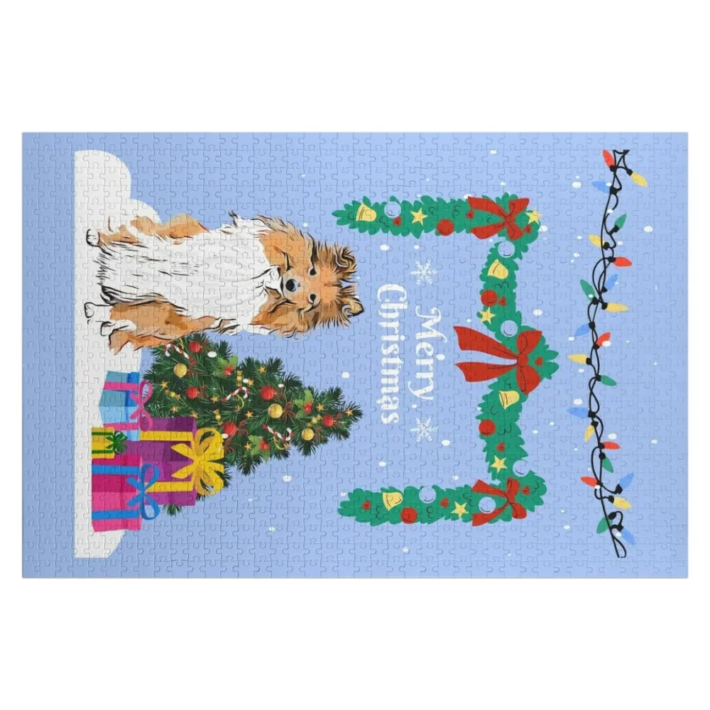 

Shetland Sheepdog Merry Christmas for Sheltie Lovers Jigsaw Puzzle Personalized Gift Ideas Toddler Toys Customizable Gift Puzzle