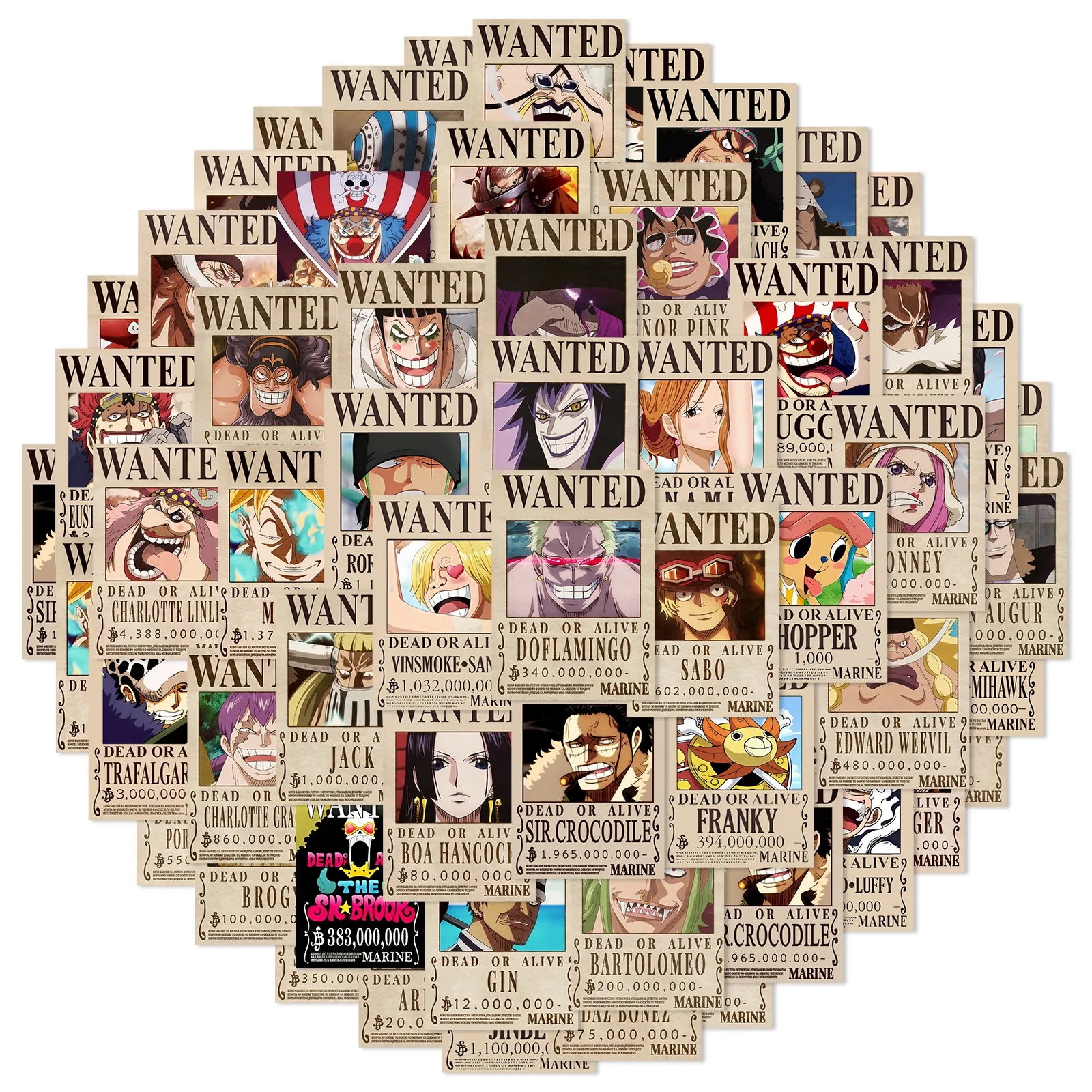 10/50/100PCS Anime One Piece Wanted Poster Luffy Graffiti Stickers Phone Guitar Laptop Notebook Suitcase Waterproof Sticker Toy