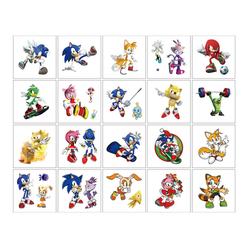 20PCS Cartoon Sonic Tattoo Stickers Water Transfer Printing Disposable Tattoo Sticker Toys Sticker