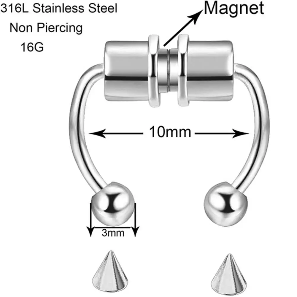 Nieuwe High-End Nep Piercing Neusring Hoepel Septum Niet Piercing Neus Clip Roestvrij Staal Magneet Voor Rock Hiphoop Stijl Sieraden