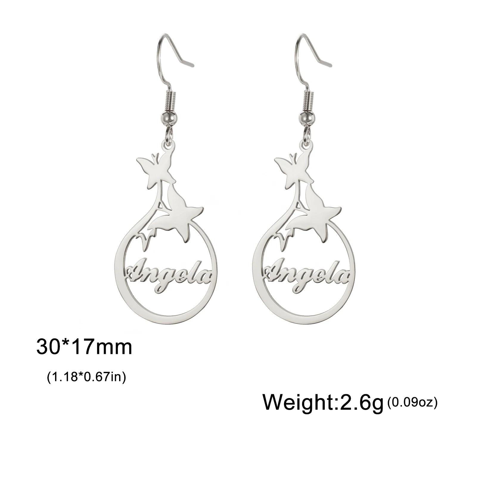 Sipuris-Boucles d'Oreilles avec Nom Personnalisé pour Femme, Goutte d'Eau, Papillon, Pendentif Animal, Bijoux en Acier Inoxydable, Cadeaux de Mariage