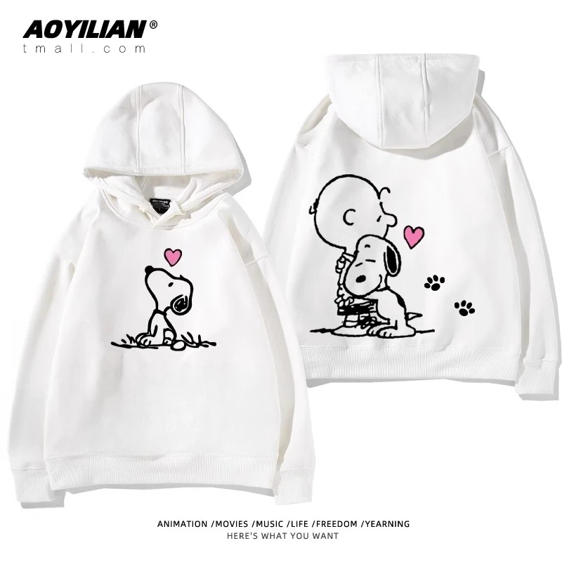 Cartoon Snoopy Charlie Brown printed hooded sweatshirt for boys and girls autumn and winter students wear outer clothes
