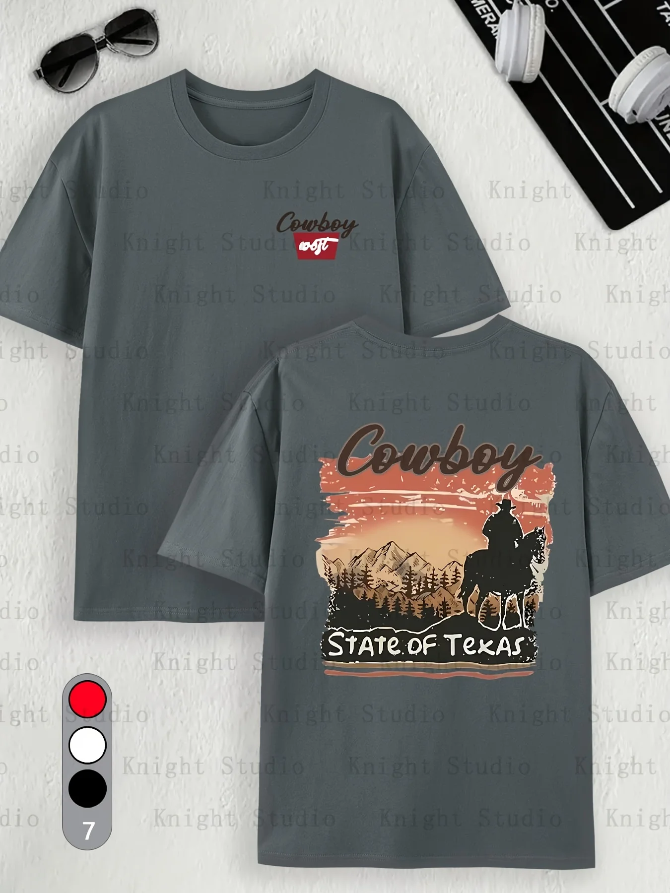 تي شيرت رجالي 100% قطن كاوبوي جرافيك على الوجهين من قماش الدنيم لركوب الخيل وطباعة روح صيفية غير رسمية بأكمام قصيرة