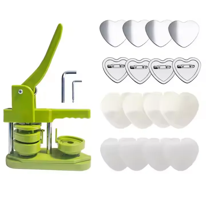 New Mini Heart Mould Badge Botton Pin Press Machine Badge Maker Machine for Pin Badge with 100pcs Heart Button Parts