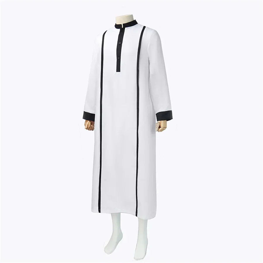 Abito musulmano arabo bianco da uomo Jubba Thobe manica lunga Pakistan Abaya islamico caftano per uomo colletto alla coreana abbigliamento ampio 5XL
