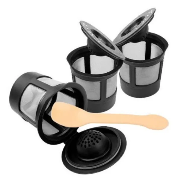 3 PCS Reusable Edelstahl Filter Kaffee Filter Kapsel für Keurig 1,0 und 2,0 K200 250 Brewer Kaffee Maker mit ein Löffel – Detail 1