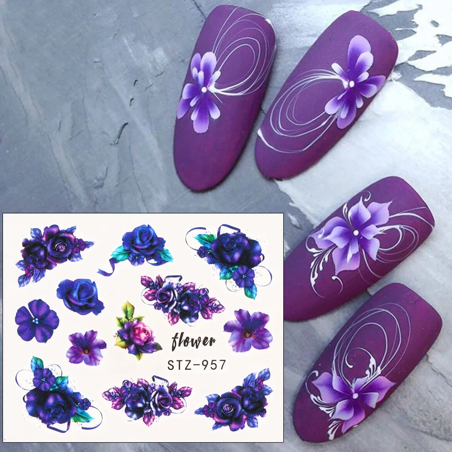 1pcs Flower Series Nail Water Decal Sticker Floral Sakura Daisy Rose Leaf Transfer Slider Foil Nail Decoration SASTZ922-957-1 image 6
