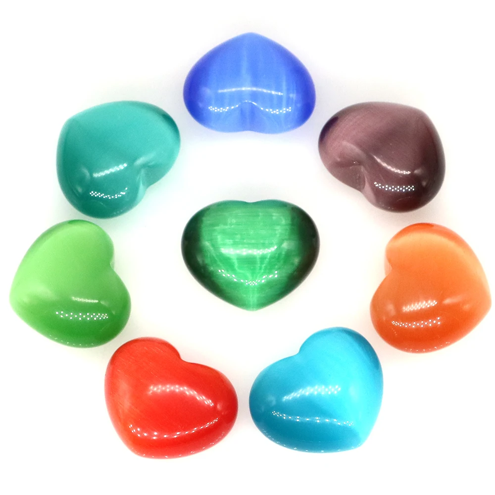 30mm Heart Shaped Cat Eye Stone Shiny Palm Massage Gemstone Reiki Crafts DIY Jewelry Fish Tank Office Home Decoration Love Gifts