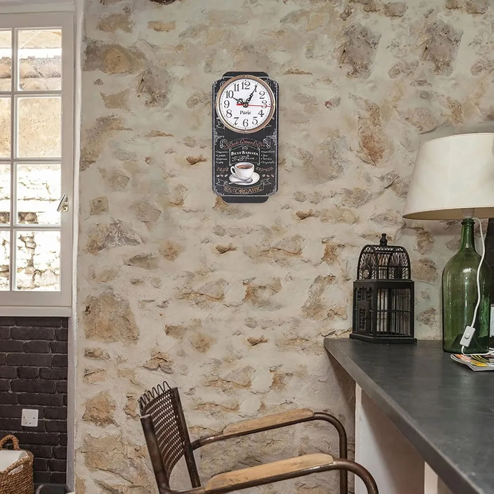 Battery Operated Rectangular Wall Clock Silent Movement Density Board Decorative Wall Clock Unique Pattern 30 X 14.7 Cm