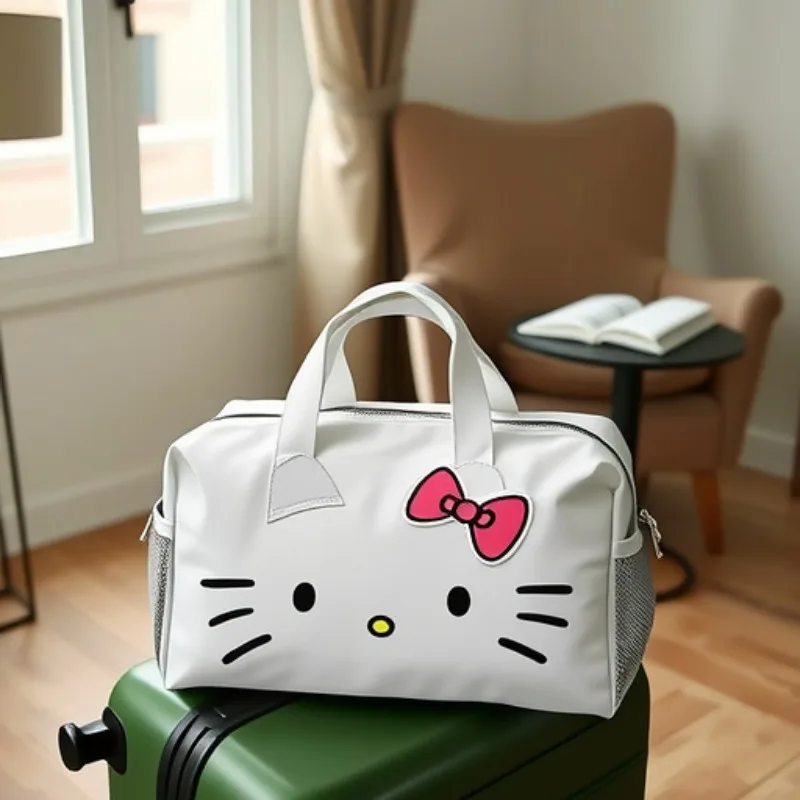 Bolso de viaje HelloKitty, bolso grande bonito de dibujos animados, bolso cruzado con lazo de un hombro, suministros de viaje para mujer, regalo para estudiantes al por mayor