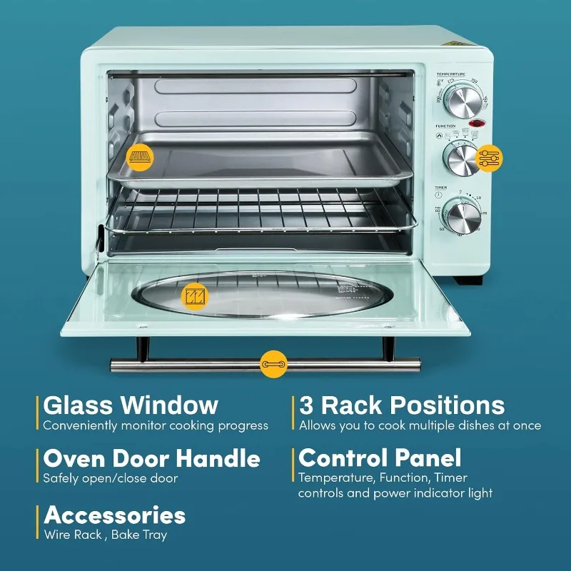 Retro countertop oven, bake, toast, fits 8