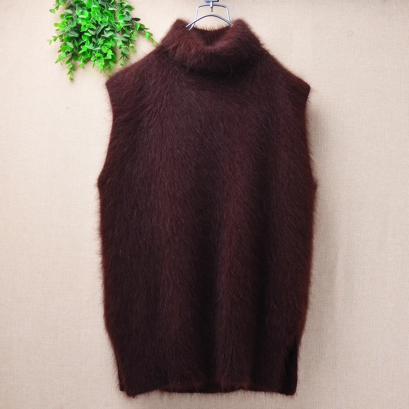 01 Ladies Women Autumn Winter Fashion Hairy Mink Cashmere Knitted Sleeveless Loose Pullover Angora Fur Sweater Vest Jumper Pull
