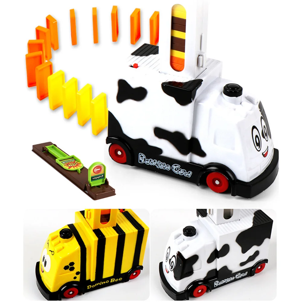 Jeu de blocs dominos colorés avec Train, Kit de Placement automatique, voiture avec son, jouet de construction et d'empilage pour enfant, apprentissage, B99