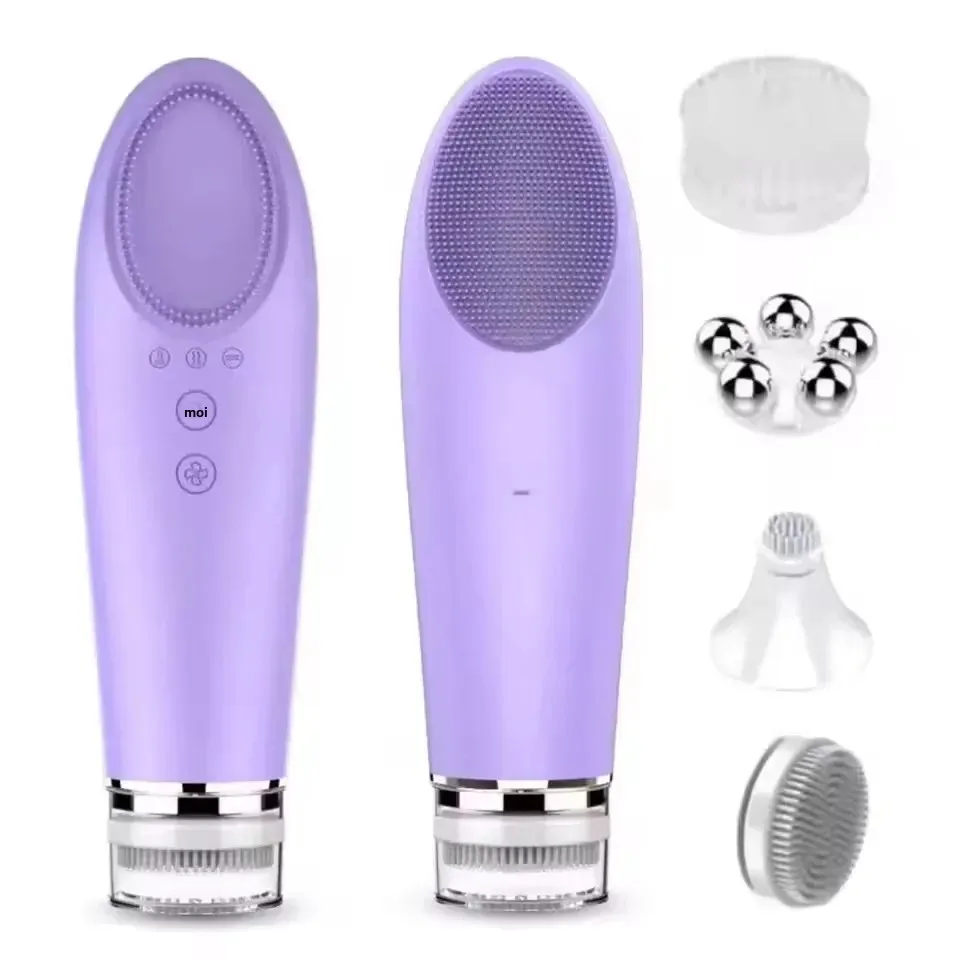 Brosse nettoyante multifonctionnelle pour le visage, 4 en 1, instrument électrique pour le lavage du visage 56 ℃ Masseur facial, nettoyage des yeux et du visage, anti-âge