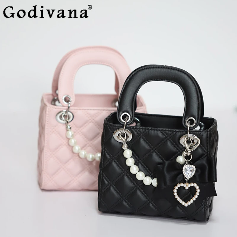 Women's Mine Mass-Produced Japanese Girl Hand Made Bag Bowknot Sweet Cool Diana Bag with Bag Pendant Ladies Small Leather Bags