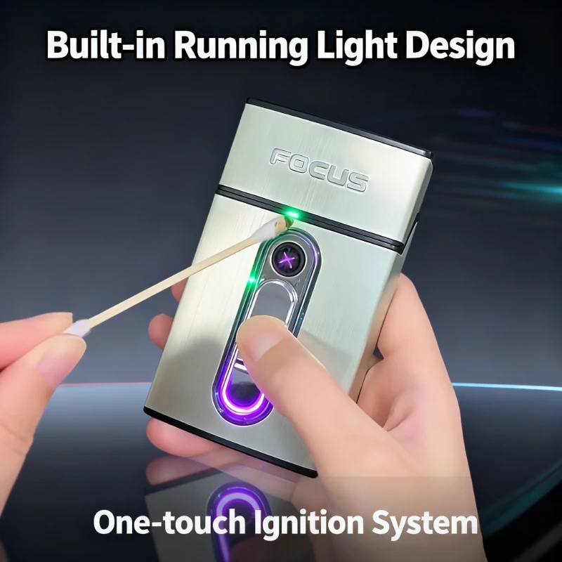

Cool Colorful Light Double Arc Lighter Cigarette Case - Type-C Fast Charging, Holds 20 Standard Cigarettes Accessories and Tools