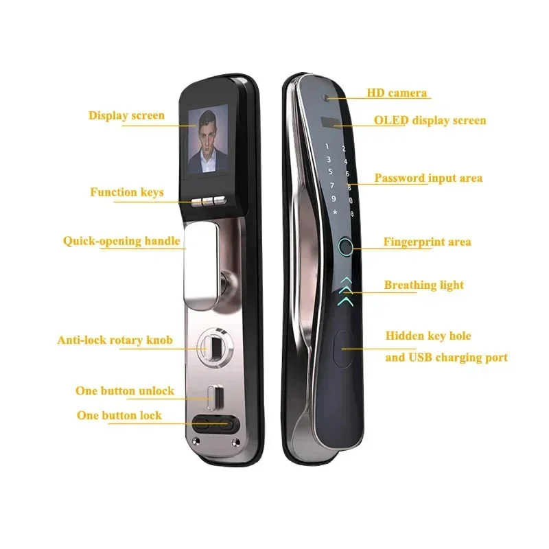 Hot sales mobile remote control Full Automatic Fingerprint Door Smart Locks with Surveillance Camera