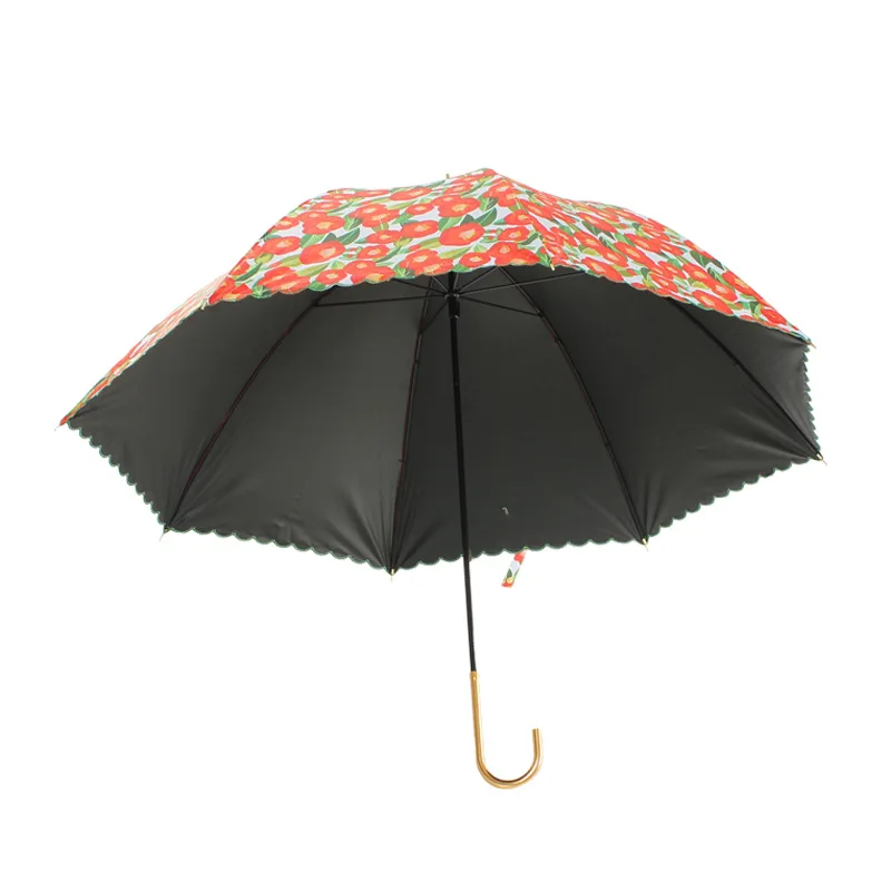 Summer Umbrella Rain Women Elegant Floral Flower Luxury Curved Handle Long Umbrella UV Protection Travel Golf Sun Umbrellas