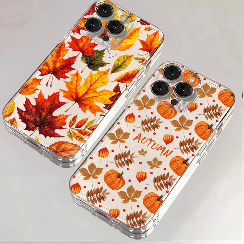 Autumn Maple Leaf Pumpkin Pattern Phone Case For Xiaomi Redmi Note 15 14 13 12 11 10 Pro Plus 5G Redmi 14C 13C Clear Soft Cover